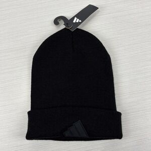 Adidas Men's Postseason Fold Beanie Black & Black - Rubberized Logo IV2998 NWT